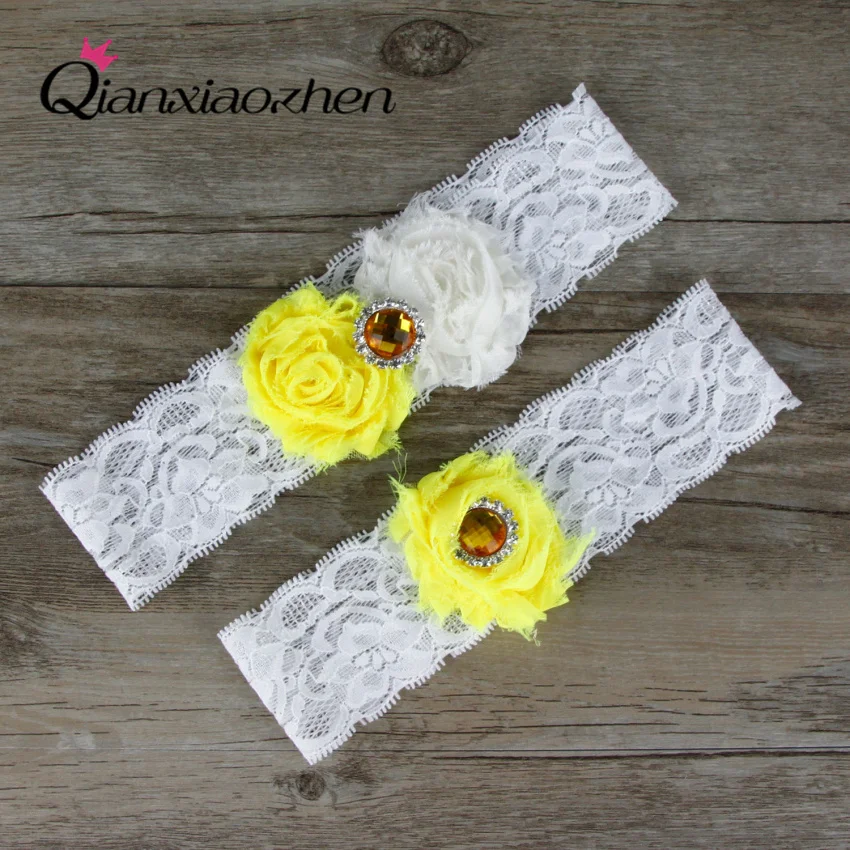 

Qianxiaozhen Yellow And White Wedding Accessories 2pcs/set Wedding Garter Bridal Lace Leg Garter Wedding Supply