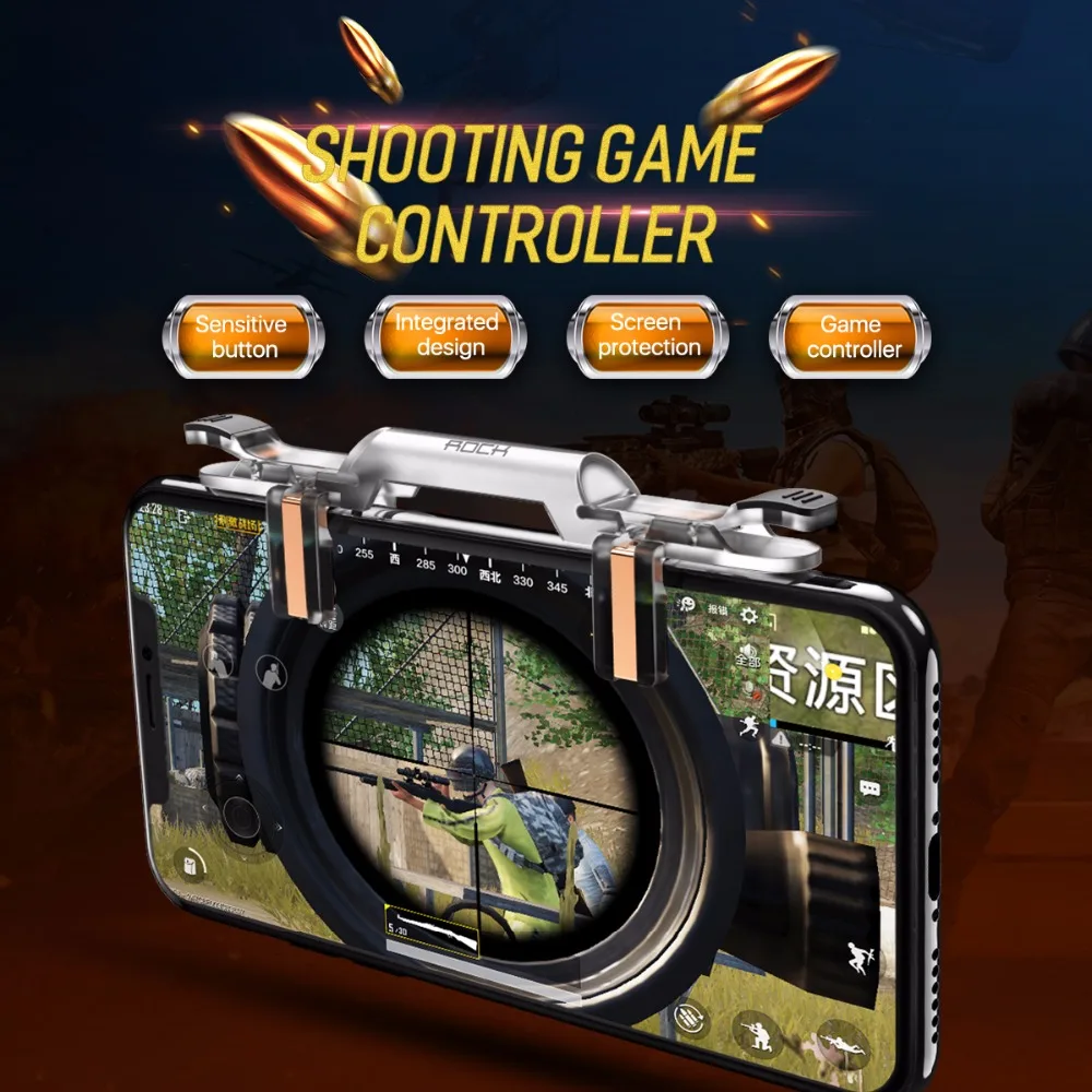 Игровой джойстик ROCK Gamepad для пубг, триггер, умная кнопка огня, Aim Trigger Key L1R1, контроллер шутера для мобильных телефонов, игры