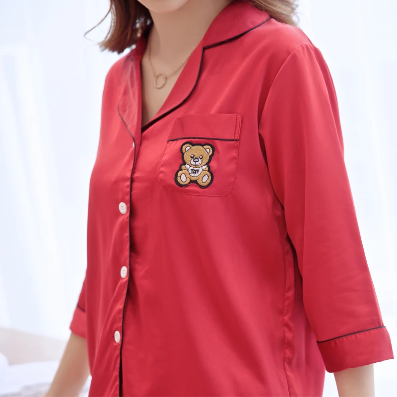 Новинка 2017 Женская весенне-летняя Пижама с вышитым медведем из мультфильма топ