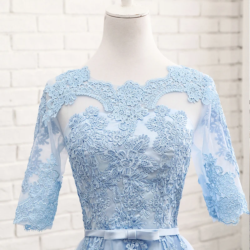 Женское вечернее платье до пола Robe De Soriee синее длинное кружевное с аппликацией