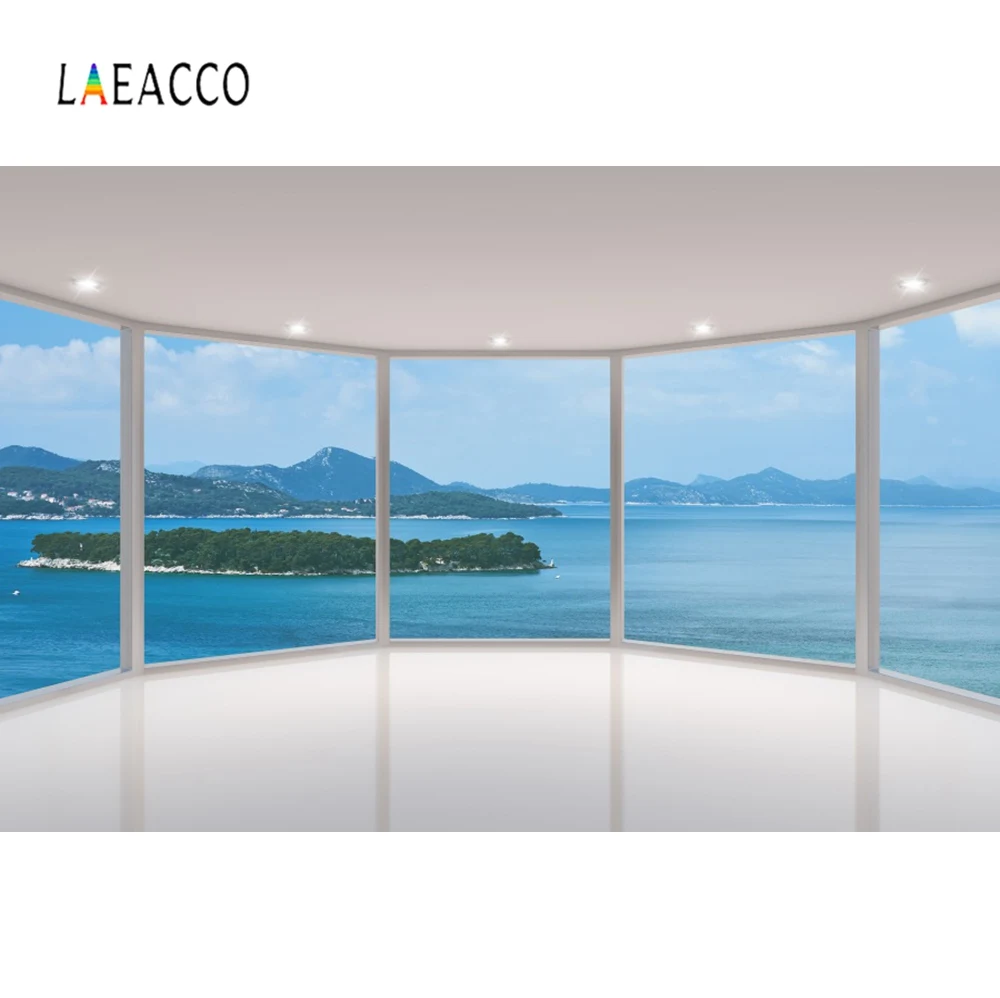 

Laeacco Tropical Sea View House Window Island Child Interior Photo Backgrounds Customized Photography Backdrops For Photo Studio