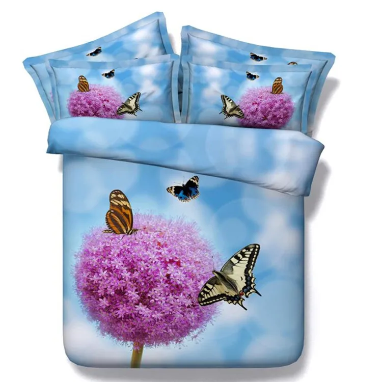 

Free shipping 4/5pcs twin/full/queen/king/super king size 3d modal cotton butterfly&purple flower bedding set with filling