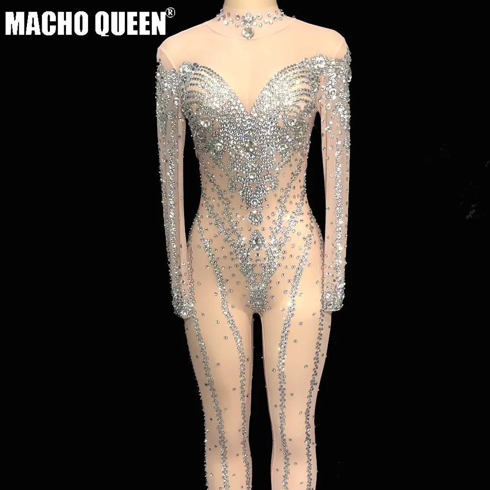 Drag queen костюмы сексуальные прозрачные боди со стразами кристалл комбинезон красный ковер для подиума представление вечерние одежда знаменитости - Цвет: 80717
