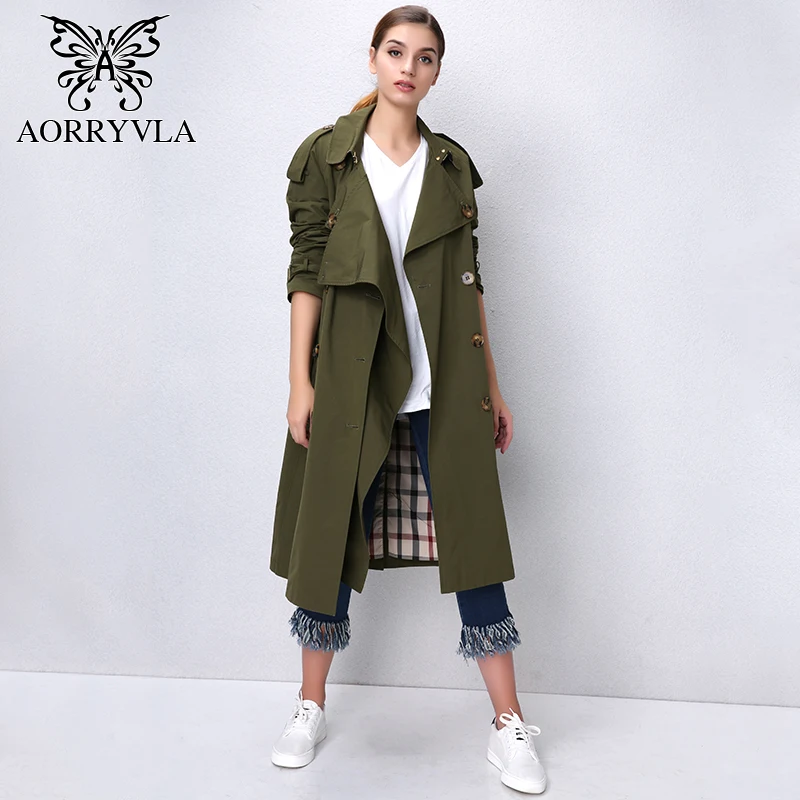AORRYVLA 2017 новая осенняя Модель классического двубортного пальто с отложным