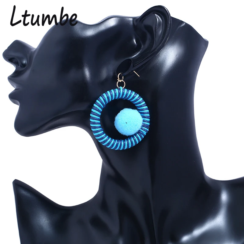 Ltumbe Maxi Bohemia Большие Круглые шерстяные серьги для женщин Bijoux новые модные подвески