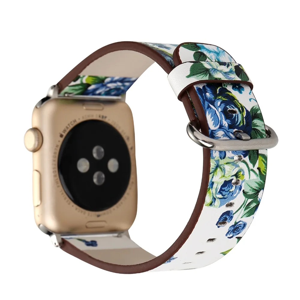 Кожаный ремешок с цветочным принтом для apple watch series 4 3 2 модный браслет сменные