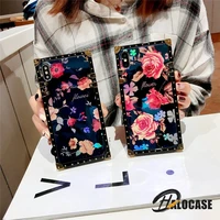 square vintage rose flower girly phone case for iphone 12 11 pro xs max xr x 6 7 8 plus samsung s8 s9 s10e plus note 8 9 10 pro