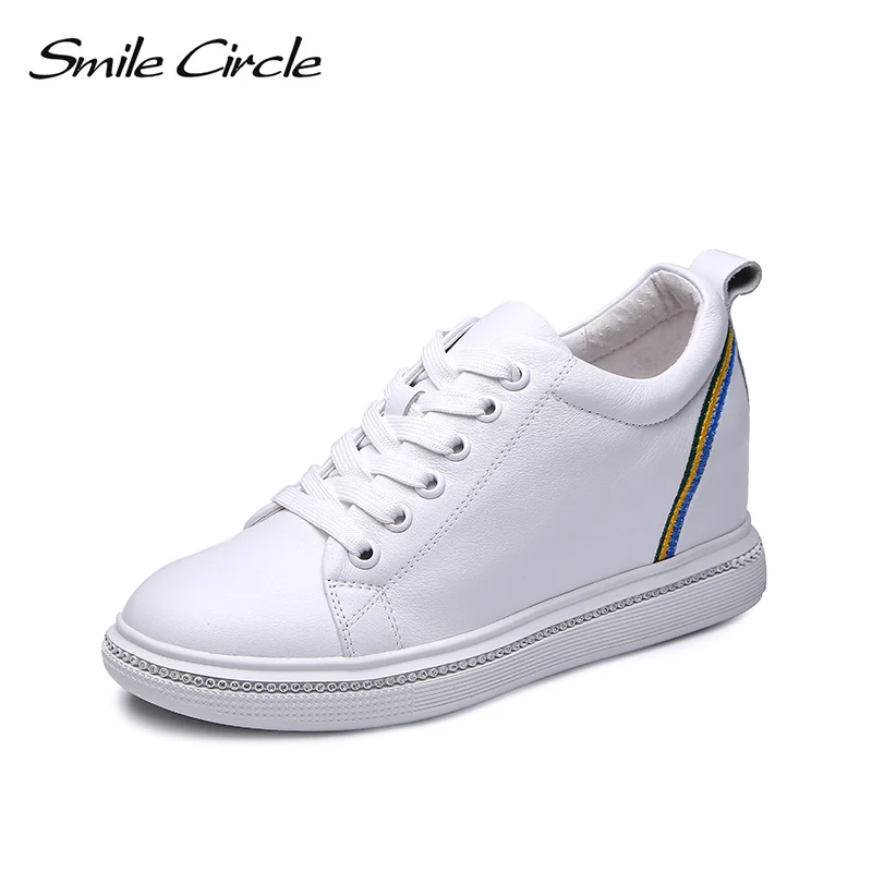 Женские кроссовки Smile Circle осенние на танкетке из натуральной кожи шнурках
