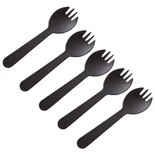 100 шт творческие 2-в-1 Sporks одноразовые Пластик ложки и вилки для торта для салата и мороженого фруктовый(черный