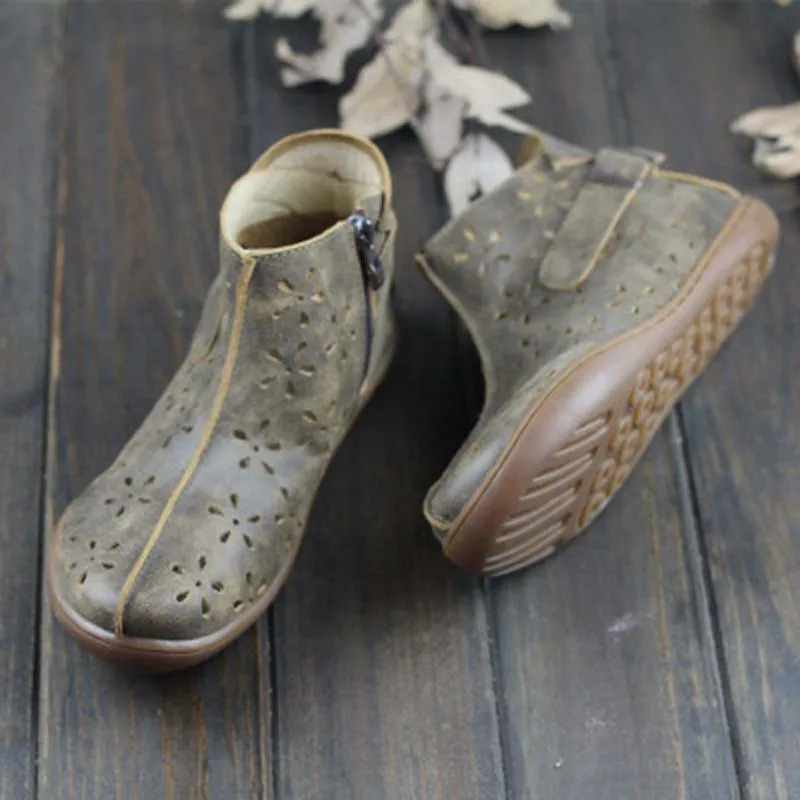 

2019 summer new leather hollow hollow boots female retro art women's shoe