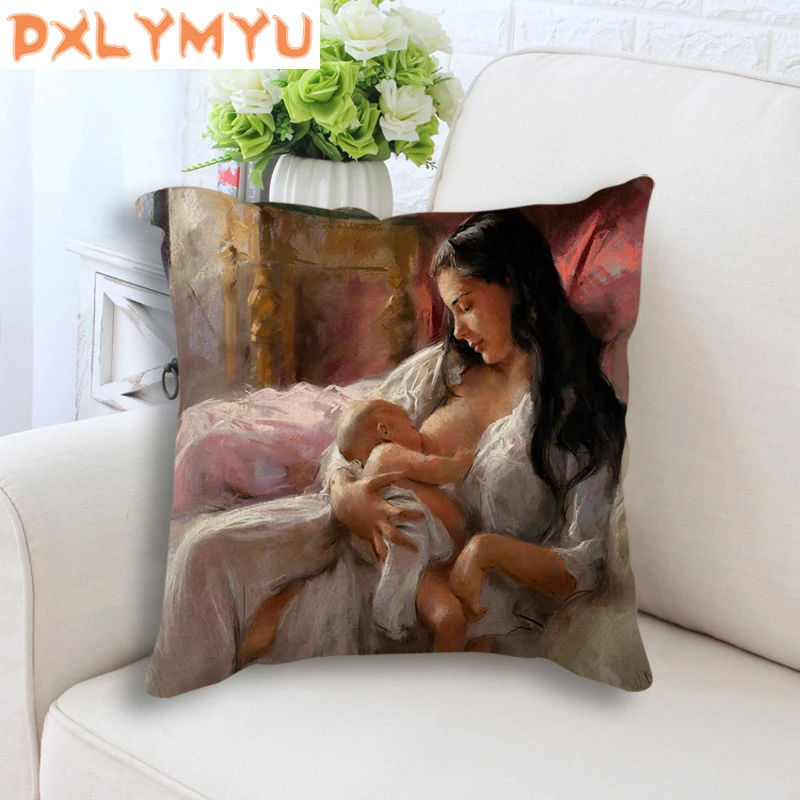 Льняная наволочка для подушки привлекательная Женская с рисунком декоративная