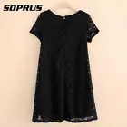 Летнее сексуальное женское кружевное платье, свободное, с круглым вырезом, Повседневный, с вырезами, милый пуловер, с короткими рукавами, Пляжное Платье, размера плюс, однотонное