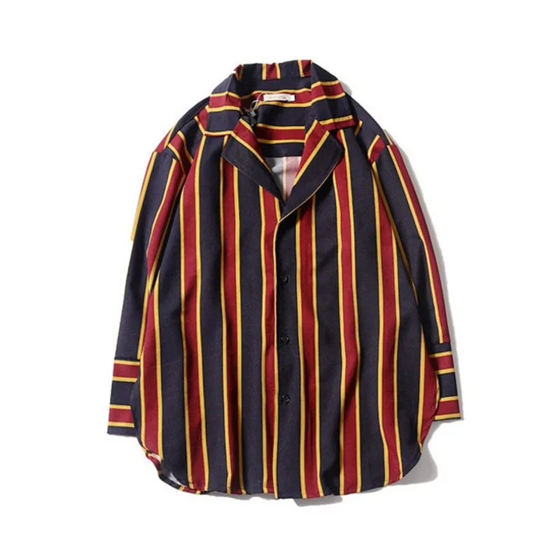 

Male Spring Autumn Hip Hop Streetwear Fashion Casual Loose Couple Shirt Korean Harajuku GD Chiffon Pajamas Striped Shirts