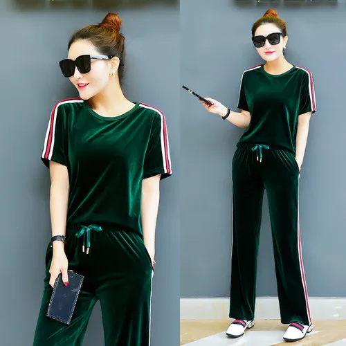 

Leisure Golden Velvet Tracksuit For Women Two Piece Set Top&pants Set Women's Summer Suit Ensemble Femme Deux Pieces Tracksuits