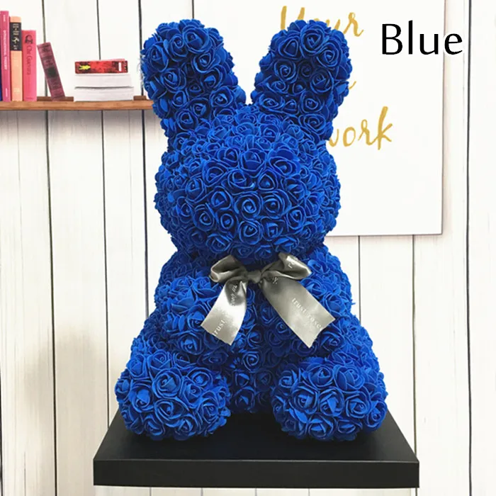 blue Модный уникальный подарок на день Святого Валентина 45 см Роза кролик вечная роза ручной работы Цветы из материала pe щенок креативный подарок на день рождения - Цвет: blue