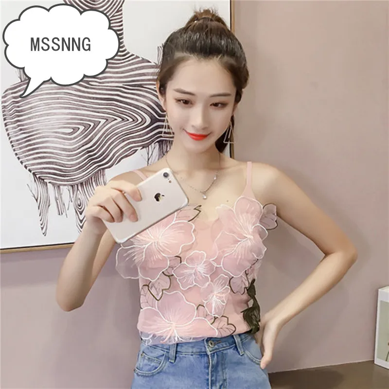 MSSNNG Real Shot 2019 Весенняя мода Wild Snd летняя Цветочная вышивка сетка сшивка на