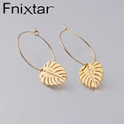 Fnixtar, зеркальные полированные серьги из нержавеющей стали, очаровательные серьги с листьями пальмы для женщин, летние пляжные серьги, оптовая продажа 5 партлот