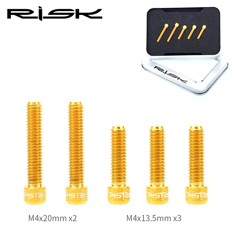 5pcs Golden RISK M4* 13,5/M4x20 мм велосипед из титанового сплава передние/задние болты для переключателя скоростей велосипеда для MTB велосипеда SHIMANO XT SRAM регулировочный винт - Цвет: 5pcs Golden