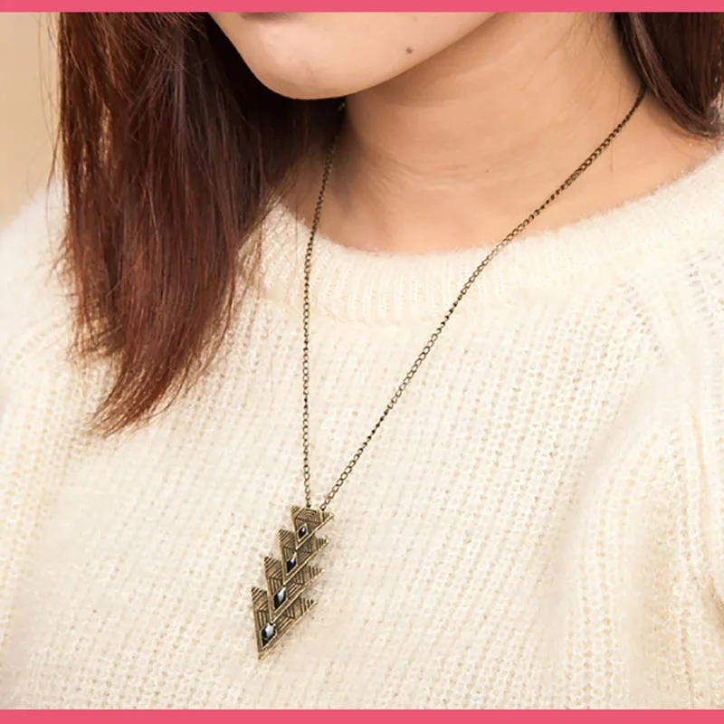 Треугольник золотого цвета кулон цепи ожерелья для женщин и мужчин длинный