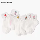 Женские Мультяшные носки с вышивкой фруктов, персик, клубника, арбуз, банан, милые художественные носки, забавные носки в Корейском стиле Харадзюку