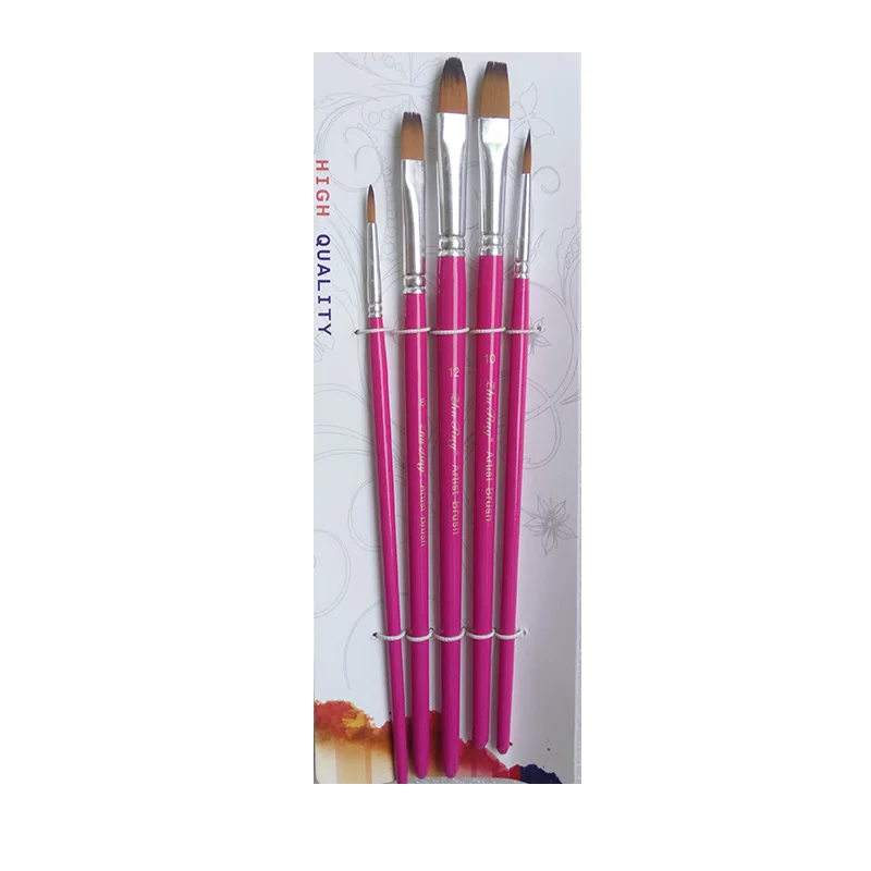 

High Quality Nylon Hair Paint Brush Set Artist Brushes Flat Tipped Different For Watercolor Acrylic Brushes Art Supplies 5pcs