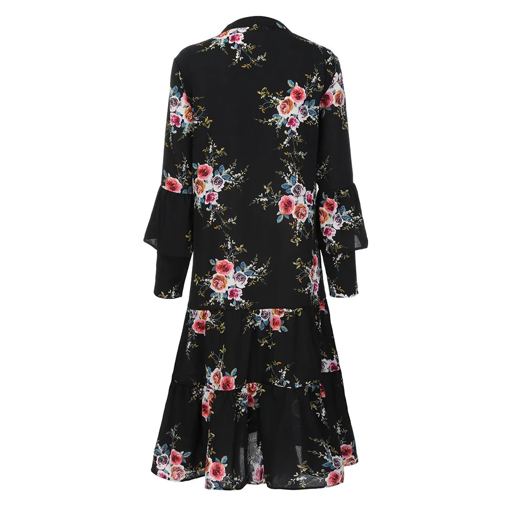 Женское шифоновое платье с круглым вырезом CHAMSGEND Повседневное цветочным принтом