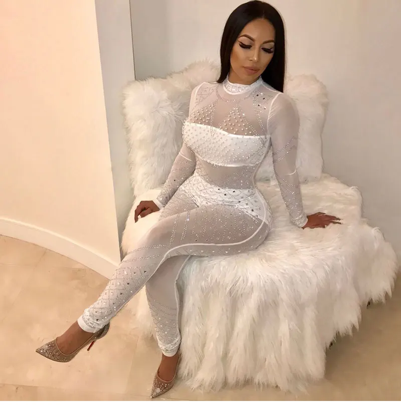 GACVGA блестящие Bodycon Комбинезоны для женщин Кристалл для пикантные алмаз перспектива День Рождения Праздновать