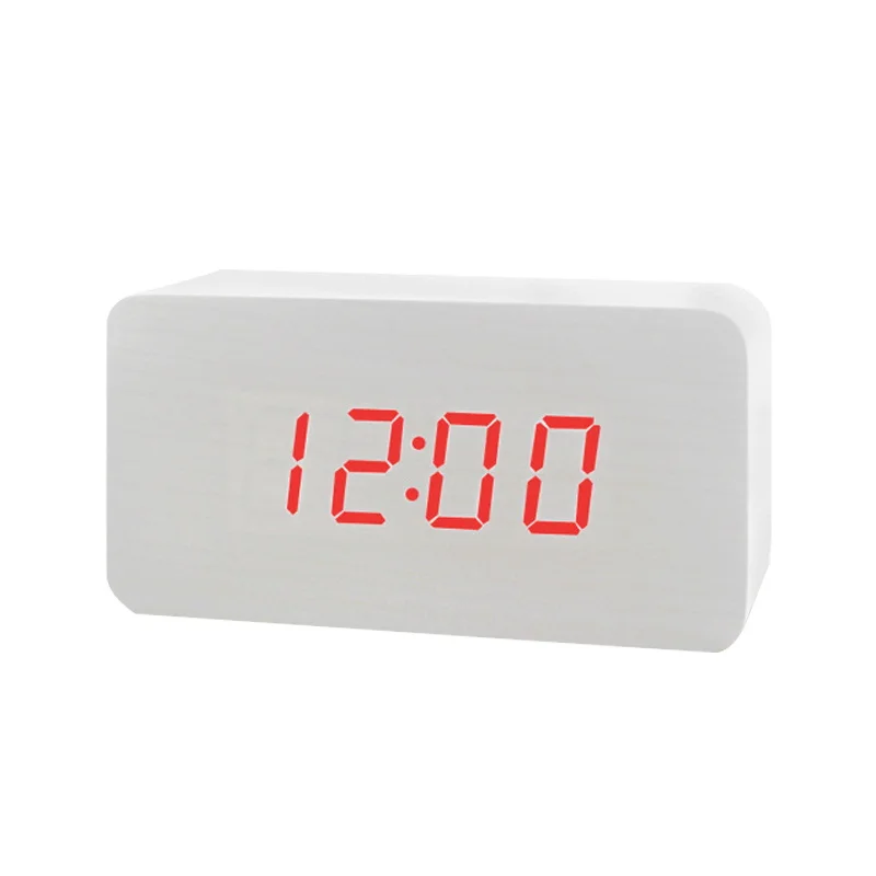 LED будильник Современный Повтор Белый деревянный стол цифровые часы для спальни