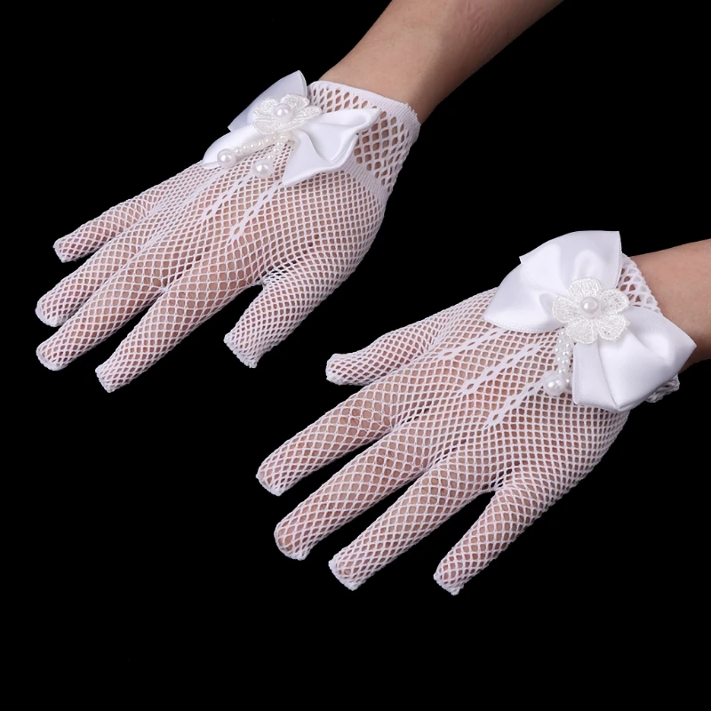 

1 Pair Girls Gloves Princess Mesh Accessories Hollow Bowknot Prom For Kids Bride