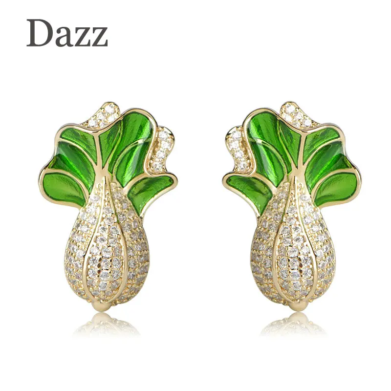 Женские серьги пусеты Dazz модные в форме овощей с фианитом зеленого цвета