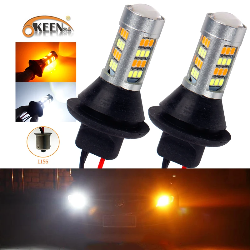 

2 шт., двухцветные СВЕТОДИОДНЫЕ ПОВОРОТНЫЕ ЛАМПЫ OKEEN, 12 В, 1156 BA15S, 42 SMD, автомобисветильник лампы заднего хода