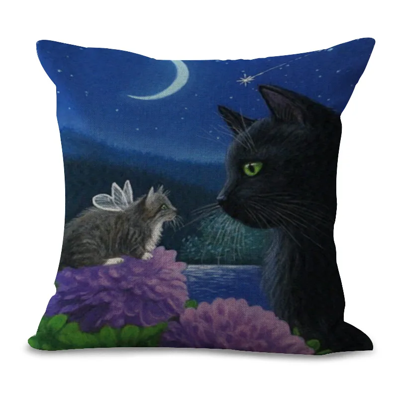 Cat чехол накладка с мультипликационным рисунком для подушек из хлопка и льна