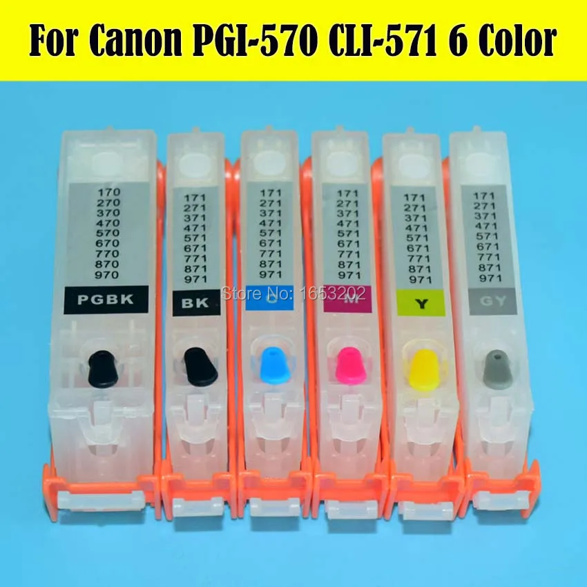 

New!!! 6 Color/Set 570 571 Ink Cartridge With ARC Chip PGI-570 CLI-571 CLI-571Y For Canon Ciss Cartridge
