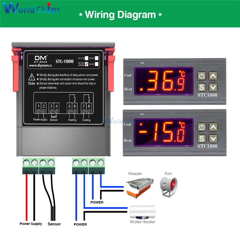 STC 1000 DC 12V 24V AC 110V 220V 10A светодиодный цифровой регулятор температуры термостат