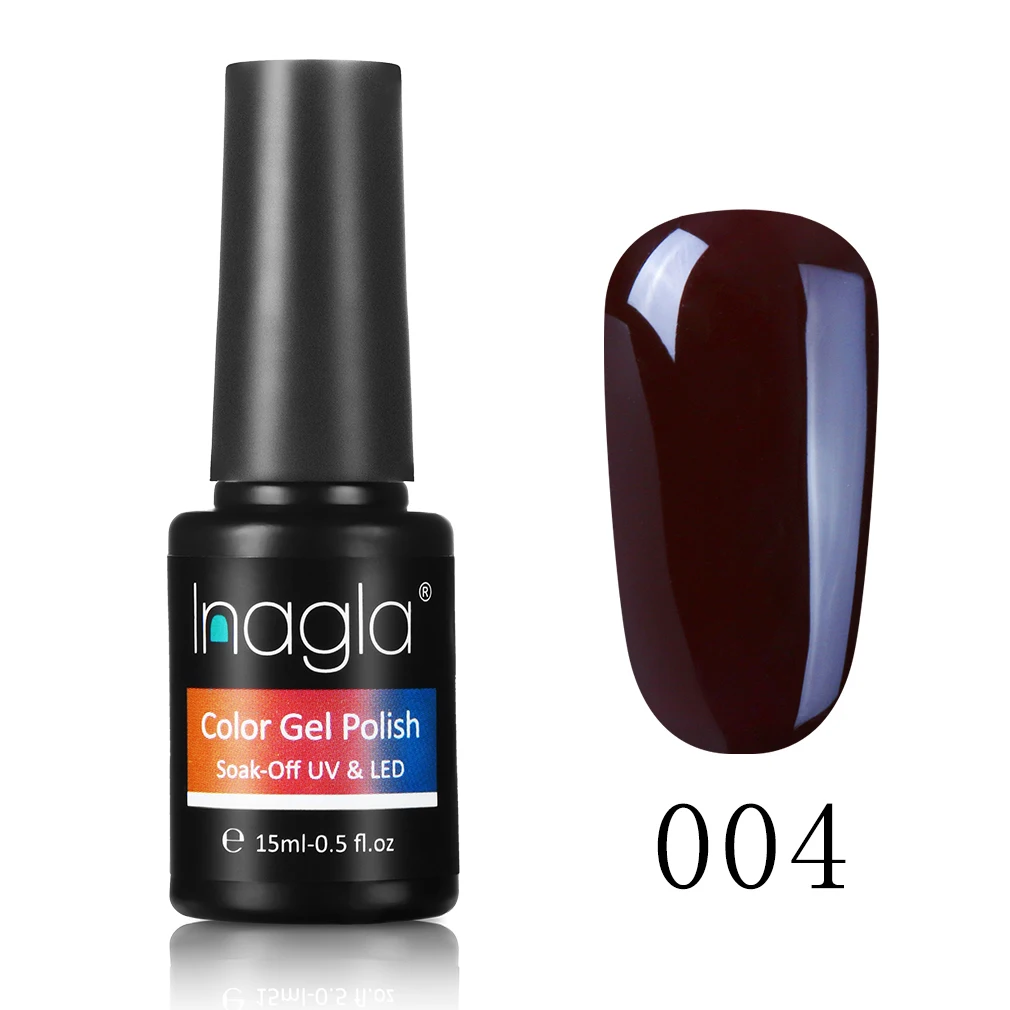 004 Inagla, 12 чистых цветов, кофейная Коричневая серия, Гель-лак для ногтей, 15 мл, замачиваемый, УФ светодиодный, базовое верхнее покрытие, Полупостоянный акриловый лак - Цвет: 004