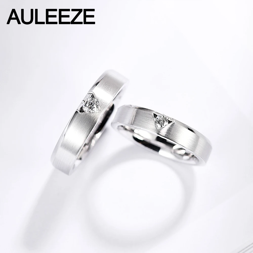 AULEEZE Solitaire круглой огранки натуральным бриллиантом Пара Кольца 18 К белого золота для мужчин и женщин обручальное любителей кольцо верности