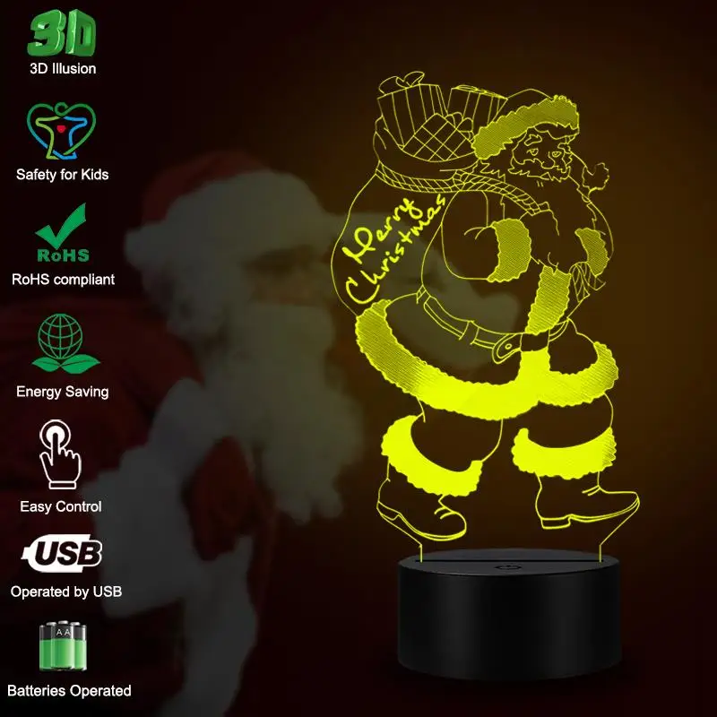 3D светильник VCity с Санта Клаусом светодиодный USB RGB прикроватное украшение