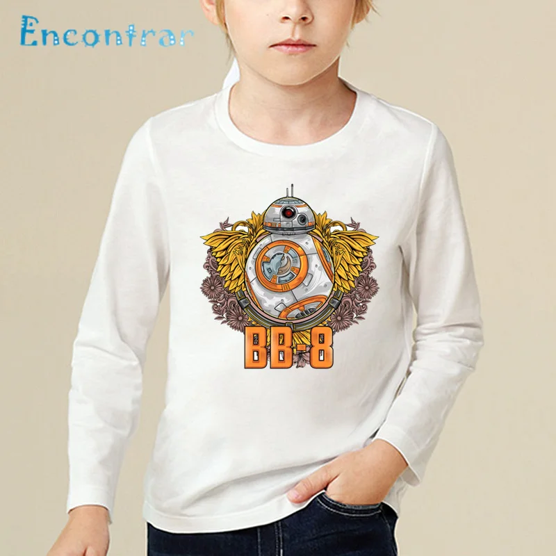 Детская BB-8 забавная футболка с принтом «On The Move» детские топы «Звездные войны», Повседневная футболка с длинным рукавом для маленьких мальчиков и девочек LKP5163 - Цвет: white-K