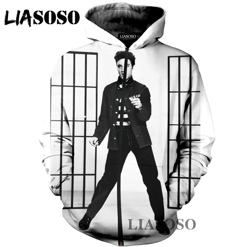 LIASOSO 3D принт Для женщин Для мужчин Элвис Пресли Король рок с капюшоном съехать толстовки Повседневное куртка на молнии Harajuku X0625