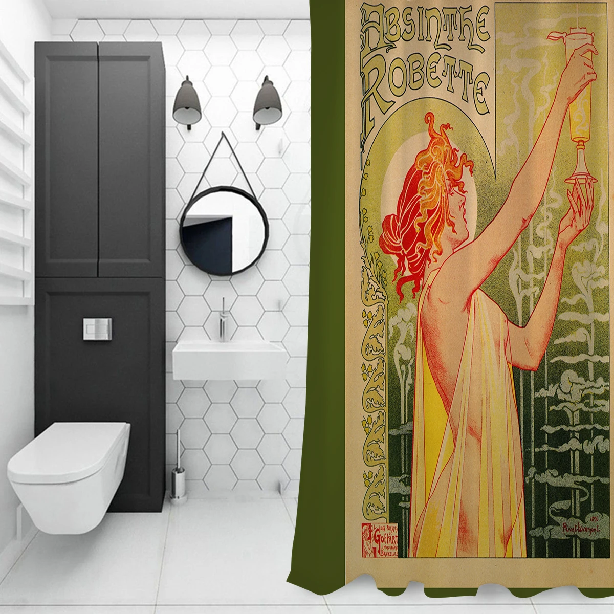 Bighhouses занавески для душа классический французский стиль Nouveau Absinthe Robette ткань 12