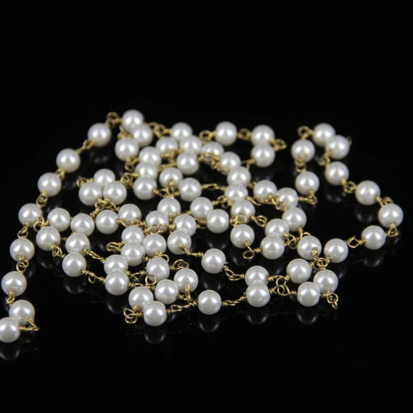 Гладкий Круглый Стеклянный белый жемчуг бусы цепи ожерелье браслет покрытый