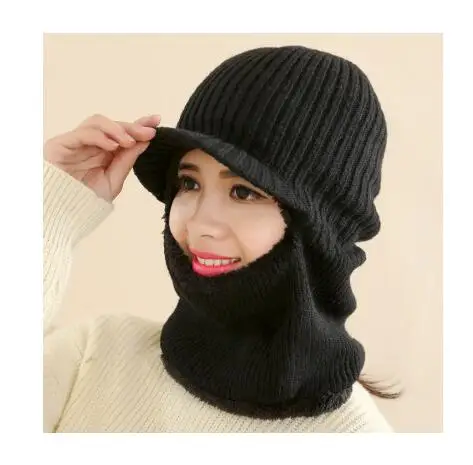 SUOGRY зимняя шапка Skullies Beanies, шапка зимние шапки для мужчин и женщин, шерстяной шарф, шапка, Балаклава, маска, шапка, вязаные шапки - Цвет: black
