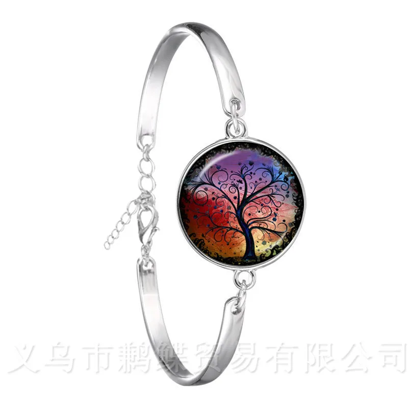 Dusk Tree of Life Bracelet Glass Cabochon Silver Plated Chain Bangles For Men Women Children Creative Gift | Украшения и