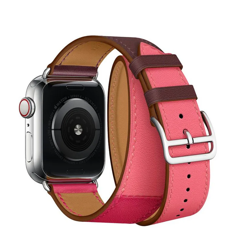 Long Rose Brown Новые тонкие Tour ремешок для наручных часов Apple Watch Series 5 4, версия 1, 2, 3, ремешок из натуральной кожи, туфли с двойным ремешком тур Браслет для наручных часов iWatch, 44/40 мм; 42/38 мм - Цвет ремешка: Long Rose Brown