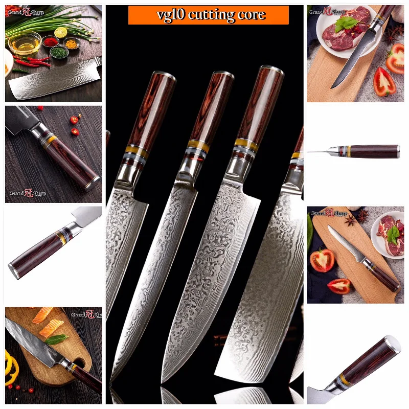 Набор кухонных ножей Grandsharp vg10 японские ножи из дамасской стали Santoku утилита Nakiri