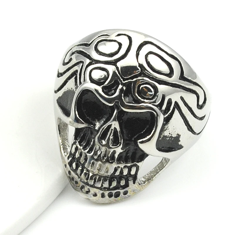 ATGO Горячая Распродажа нержавеющая сталь Мужской панк стиль цветок черепа кольцо