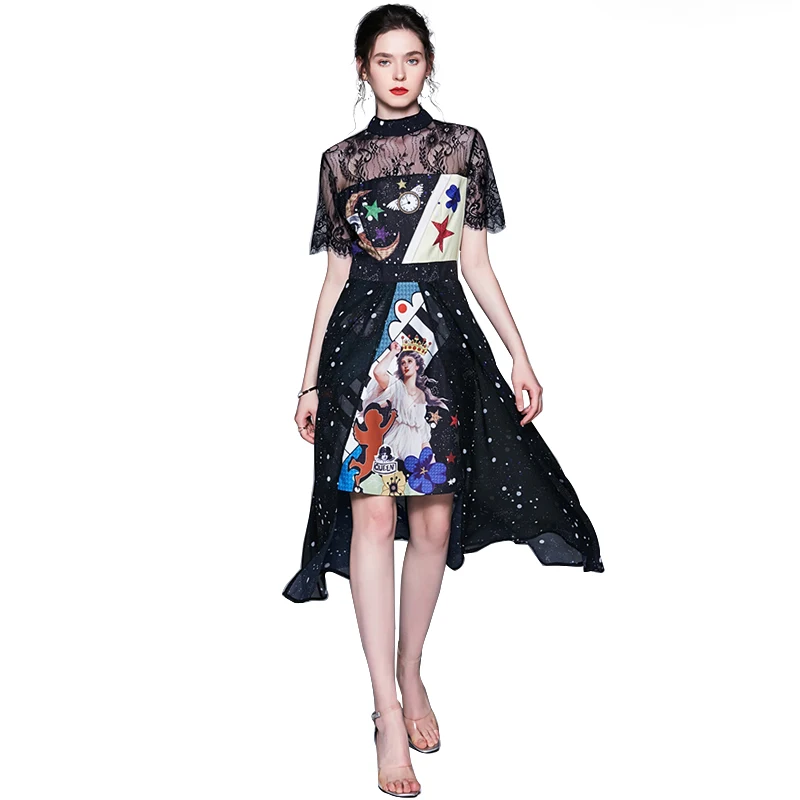 Женское кружевное платье с воротником стойкой Trytree повседневное элегантное до