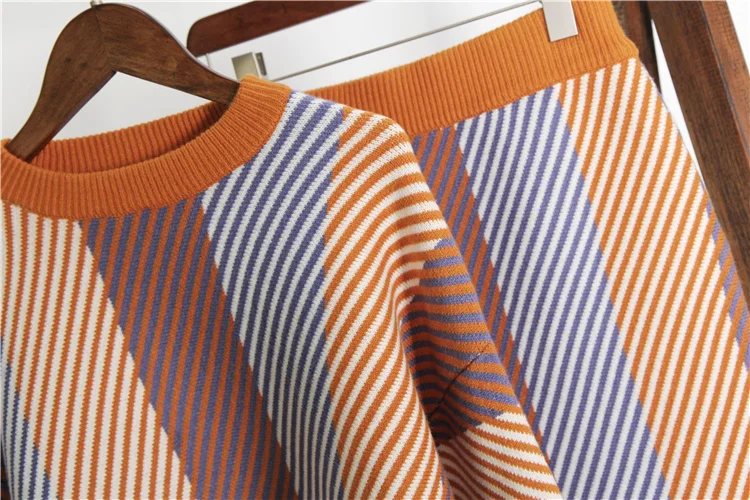 Женский асимметричный полосатый вязаный свитер пуловеры + юбки комплект из 2