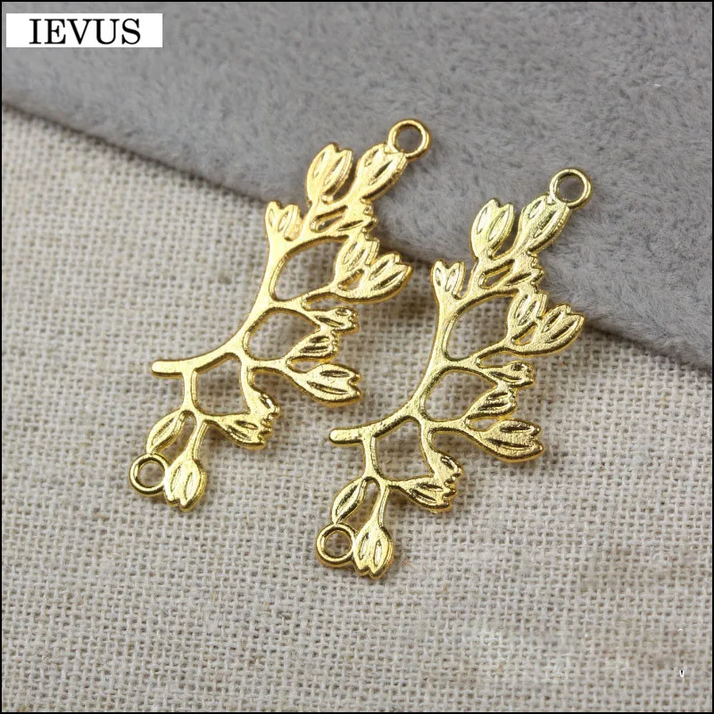 Factory price 6 Pieces/Lot 38mm*16mm shiny gold color branch charm tree olive charm branch connector For Jewelry Making