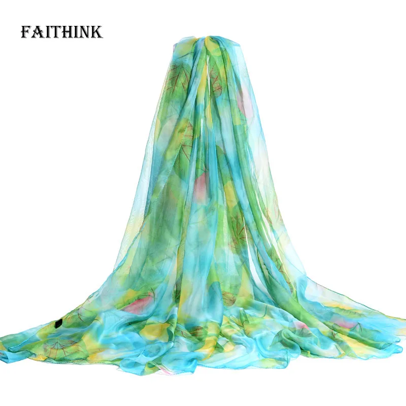 [FAITHINK] высококачественный Женский Шелковый дизайнерский шарф в виде листа